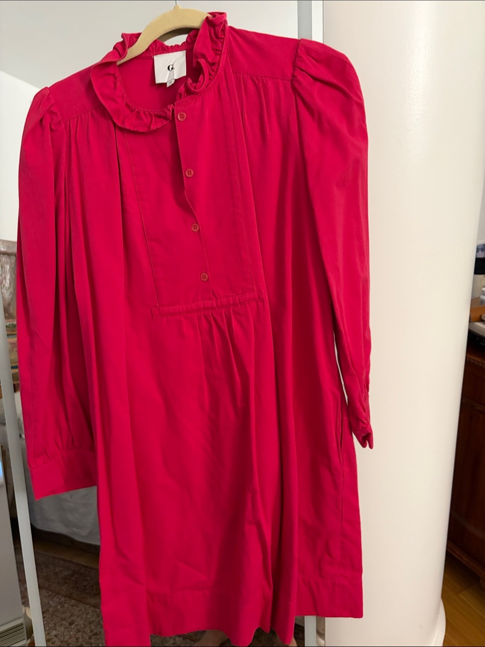 GOOP Ruffled Collar Fuchsia Long-Sleeve Dress